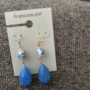 Francesca's Collections Blue and Gold Teardrop Earrings